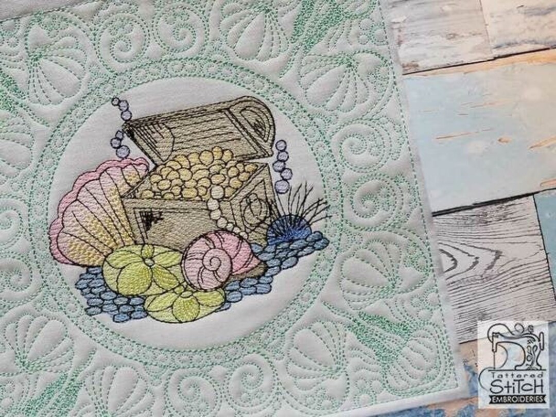 TREASURE CHEST EMBROIDERY Quilt Blockfits a 5x5, 6x6, 7x7, 8x8 & 10x10