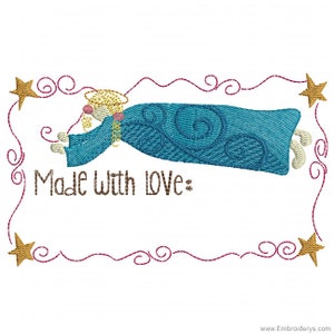 ANGEL QUILT EMBROIDERY Label - Machine Embroidery Design. 4x4, 5x7, Hoop Instant Download. Christmas. Angel. Stars. Primitive Embroidery