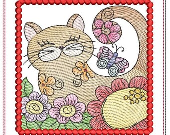 CAT 3 Mug Rug COASTER EMBROIDERY - Fits a 5x7" Hoop - Machine Embroidery Designs