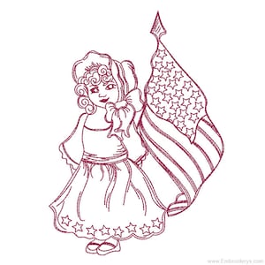 Patriotic Girl Redwork - Machine Embroidery Design