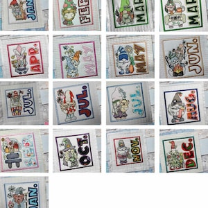 Gnome Of the Month Quilt Block Bundle - Fits a 6x6&quot;, 7x7&quot;, 8x8&quot; & 10x10&quot; Hoop - Machine Embroidery Designs