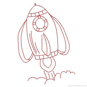 ROCKET SHIP REDWORK Embroidery -  Kids Rocket Ship, Space Ship, Redwork Embroidery - Machine Embroidery Design