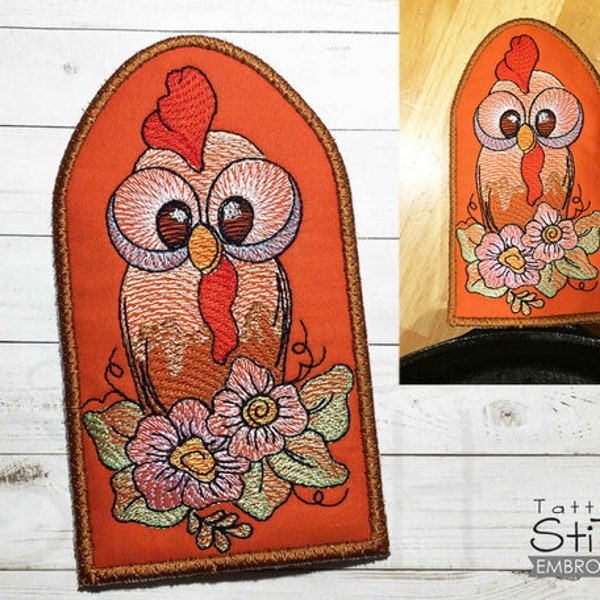 SILLY CHICKEN - Pot Handle SLEEVE Embroidery - Fits a 5x7" Hoop - Machine Embroidery Designs