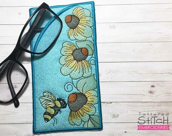 KegelBLUMEN BRILLENHÜLLE - BlumenStickerei, Brillen, Hülle, Handarbeit - Passt zu einem 5x7&quot; Hoop - Maschinenstickerei Designs