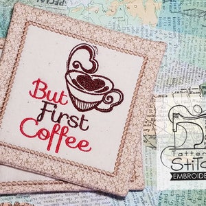 Aber erste KAFFEE EMBROIDERY - Becher Teppich - Maschine Stickerei Design. 5 x 7 in den Reifen -Instant Download. Im Reifen. Kaffee. Schenken