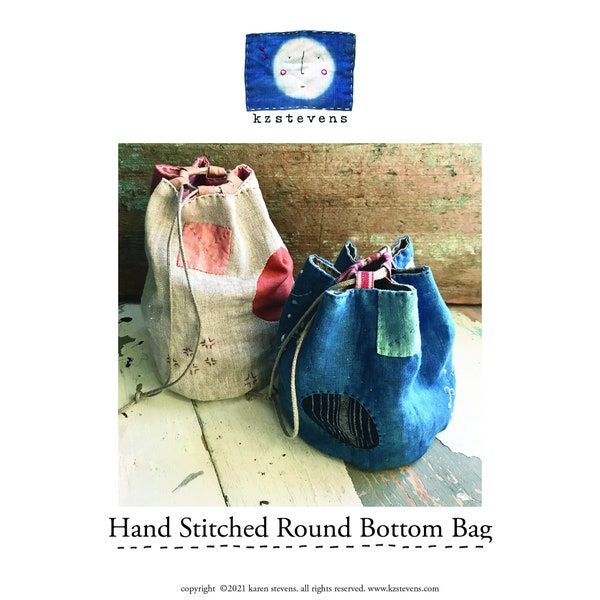 PDF Hand Sewing Pattern - Round Bottom Draw String Bag