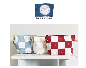 PDF Sewing Pattern - Quilted Hand Stitched Zipper Pouch