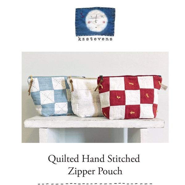 PDF Sewing Pattern - Quilted Hand Stitched Zipper Pouch