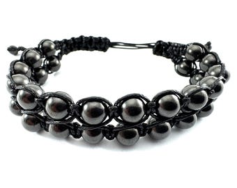 Men&#39;s shungite bracelet Double braided made of real shungite stone on a tie with adjustable size,Men&#39;s bracelet,100% real Shungite