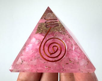 Orgonite Pyramid (5x5cm) Pink Quartz ,Handmade Spiral Copper Orgone,Tourmaline,Pyramid,chakra,EMF Protection,Home Decor,Meditation,