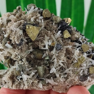 Quartz with Chalcopyrite,Sphalerite from 9th september mine ,Madan, Bulgaria, Natural Crystal, Home Decor, Energy Crystal,Cluster,N39