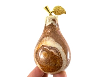 Natural Onyx Pear – Hand Carved Stone Fruit Sculpture,Home Decor,office Decor, onyx fruit