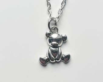 Teddy Bear Pendant and Silver Necklace | Cute Cuddly Emo Play