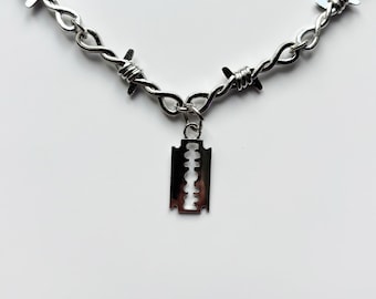 Barbed Wire Razor Necklace | Emo Goth Alt Tattoo Punk Rock Spooky