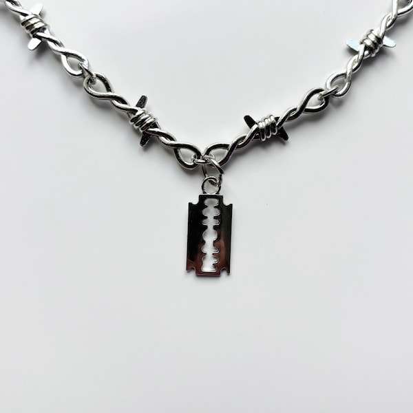 Barbed Wire Razor Necklace | Emo Goth Alt Tattoo Punk Rock Spooky
