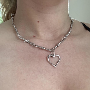 Barbed Wire Silver Heart Necklace | Unique Classic Alt Tattoo Goth