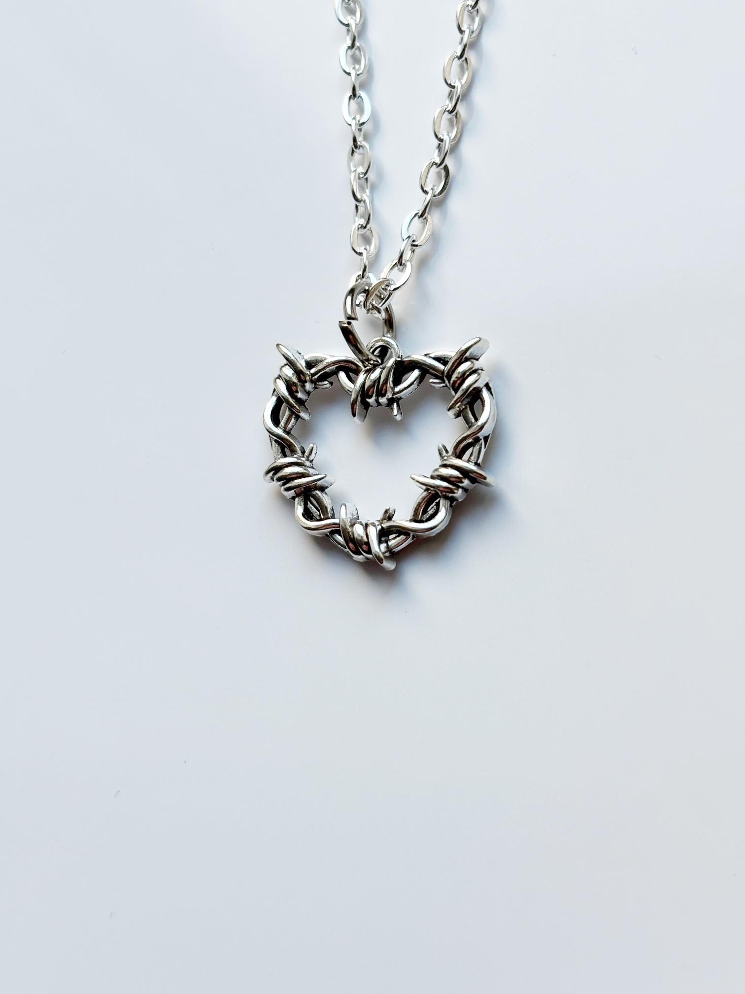 Thorny Barbed Heart Silver Necklace & Pendent | Goth Emo Alt Punk