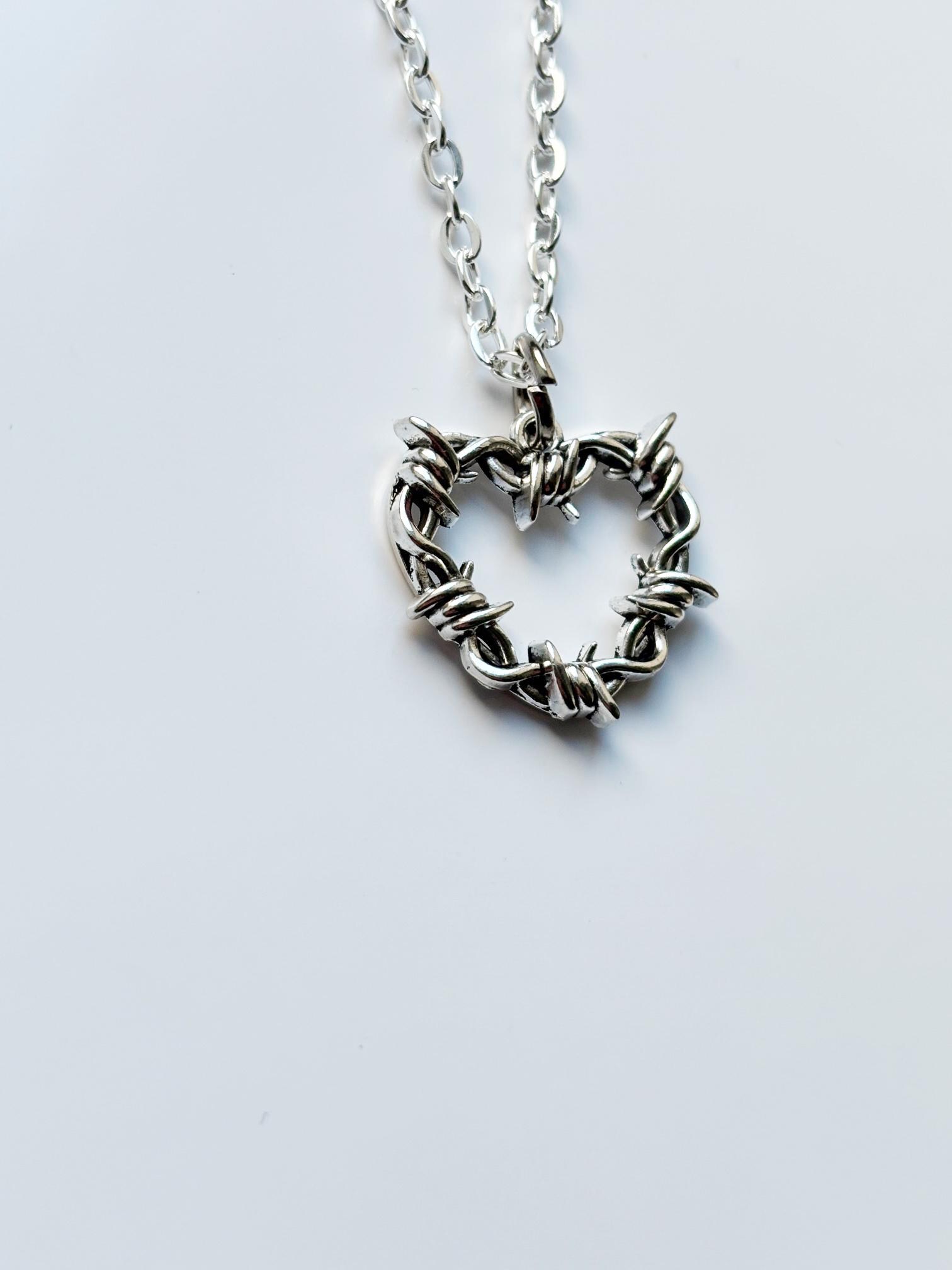 Thorny Barbed Heart Silver Necklace & Pendent | Goth Emo Alt Punk