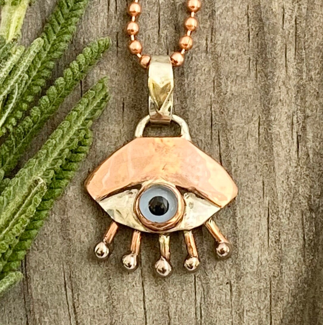 Blue Evil eye protection pendant sterling silver copper and Etsy
