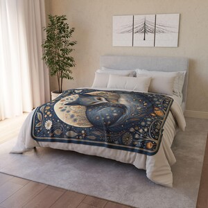 Manta Sherpa Celestial Fox, manta polar con efecto luna. Decoración acogedora de bosque estrellado. imagen 7