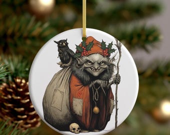 Adorno de cerámica de la bruja de Yule, Gryla: Decoración gótica navideña, folclore islandés, Navidad oscura