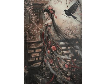 Fantasiepuzzel – Gotische kunst raaf en roos – 252, 520, 1014 stukjes
