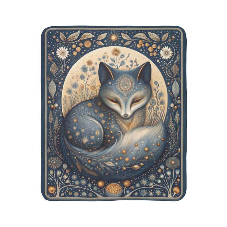 Manta Sherpa Celestial Fox, manta polar con efecto luna. Decoración acogedora de bosque estrellado. imagen 5