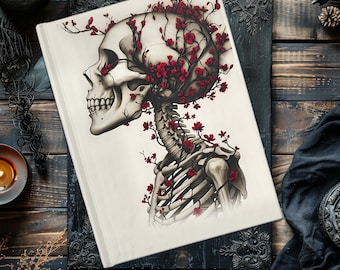 Skelet bloesemdagboek | Gotische schedel notitieboek met harde kaft, blanco pagina's