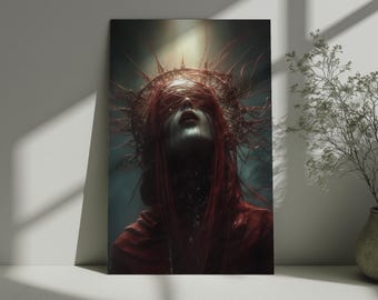 Red Oracle Fantasy, Mystical Female Portrait, Dark Wall Art, Goth, Home Decor, Giclée Print