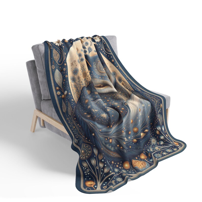 Manta Sherpa Celestial Fox, manta polar con efecto luna. Decoración acogedora de bosque estrellado. imagen 8