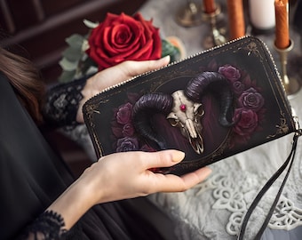 Gothic rose vegan leren portemonnee portemonnee | Donkere esthetische clutch