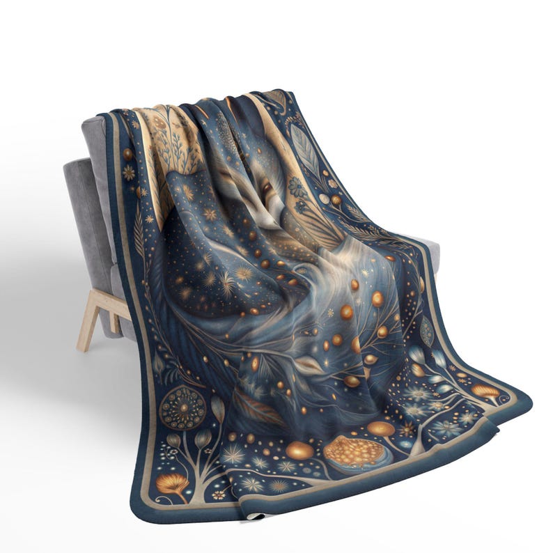 Manta Sherpa Celestial Fox, manta polar con efecto luna. Decoración acogedora de bosque estrellado. imagen 6