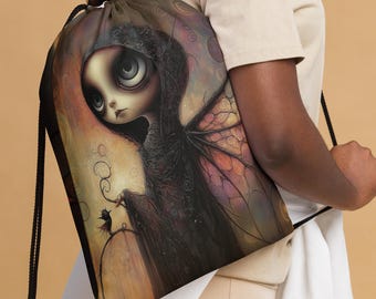 Fantasiefee polyester tas met trekkoord | Ethereal Magic Art-rugzak, sportieve stijl, schouderbanden