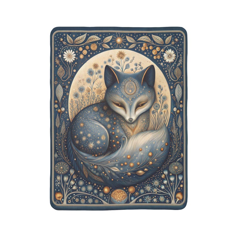 Manta Sherpa Celestial Fox, manta polar con efecto luna. Decoración acogedora de bosque estrellado. imagen 3