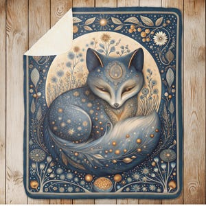 Manta Sherpa Celestial Fox, manta polar con efecto luna. Decoración acogedora de bosque estrellado. imagen 1