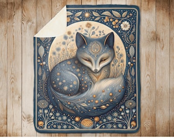 Sherpadeken Celestial Fox, maanverlichte fleecedeken. Gezellig bosdecor met sterrenhemel
