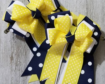 Yellow and Navy Polka Dot SHORTY bows