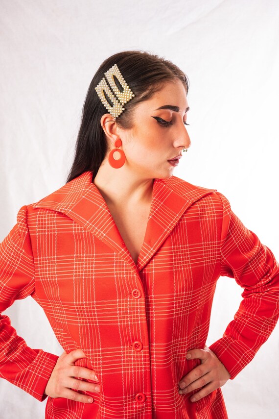 70s Bright Orange Plaid Suit Set