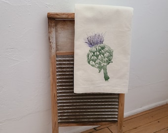 100% cotton tea towel with block print - My Artichoke