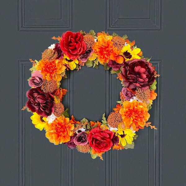 Fall Farmhouse Wreath, Fall Wreaths for Front Door, Peony wreath, Front Door Wreath, Fall Mum Wreath, Fall Sunflower Wreath, Fall Door Decor