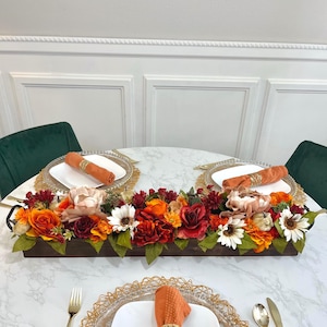 Plum Pumpkin Dining Table Centerpiece, Modern Rustic Fall Floral Arrangement, Thanksgiving Foyer Entry Table Autumn Decorations