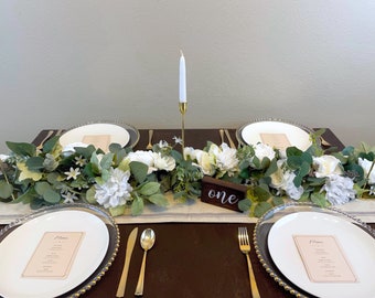 Floral Eucalyptus Rose Wedding Table Garland, White Artificial Flower Wedding Centerpiece Archway, Bridal Shower Wedding Ceremony Decor