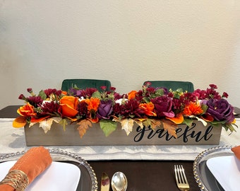 Pumpkin Centerpiece for Thanksgiving Table, Fall Floral Centerpiece, Plum Orange Burgundy Autumn Floral Arrangement, Thanksgiving Tablescape