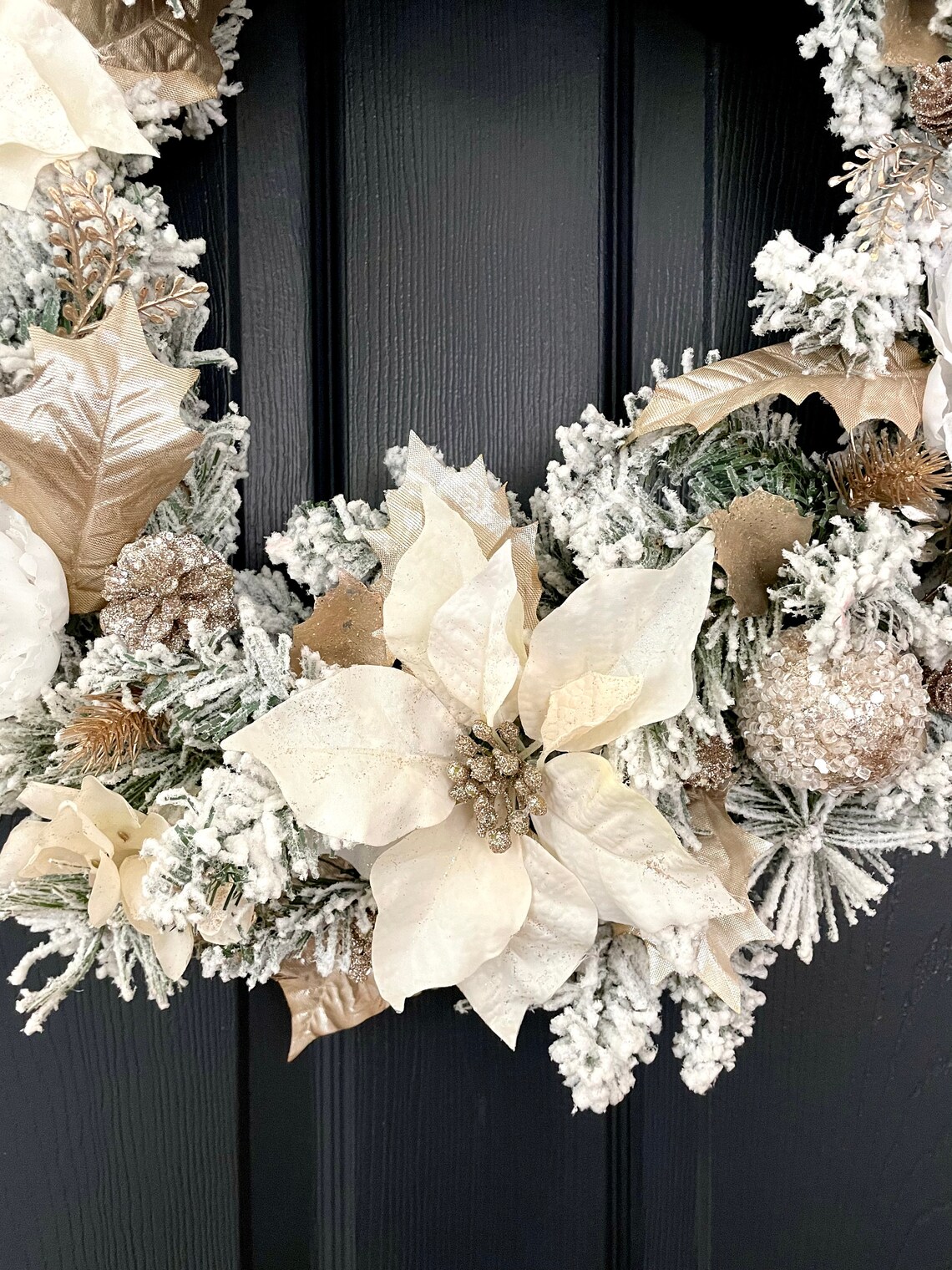 Glam Christmas Wreath, Flocked Poinsettia Door Hanger, Wreath and ...