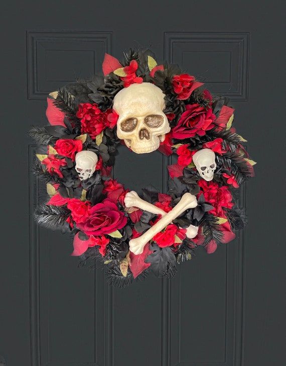 Halloween Skull Wreath Black Halloween Wreath Halloween - Etsy