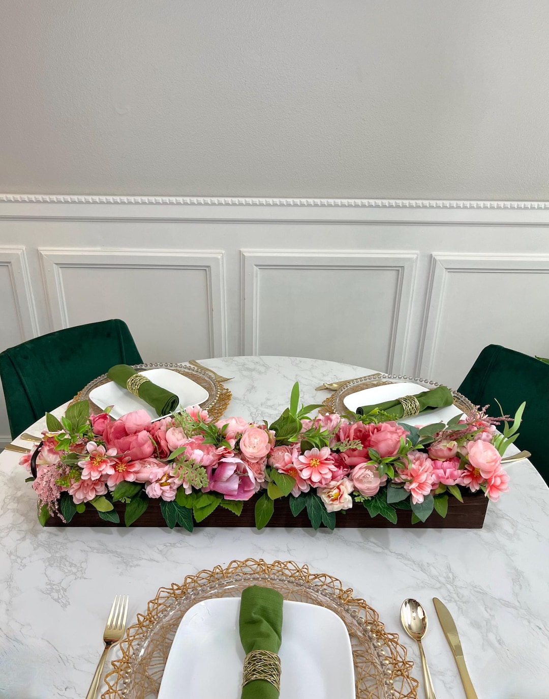 Spring Pink and Green Dining Table Centerpiece, Summer Floral