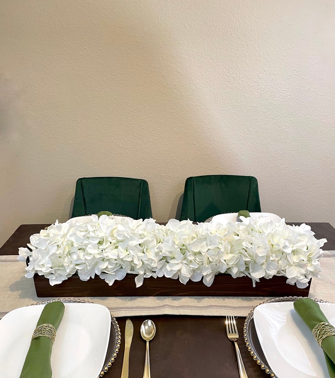 White Hydrangea Centerpiece, Spring Table Centerpiece, Coffee Table
