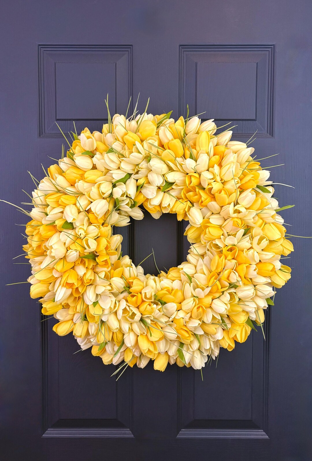 Yellow Front Door Tulip Wreath, Pastel Spring Summer Door Wreath