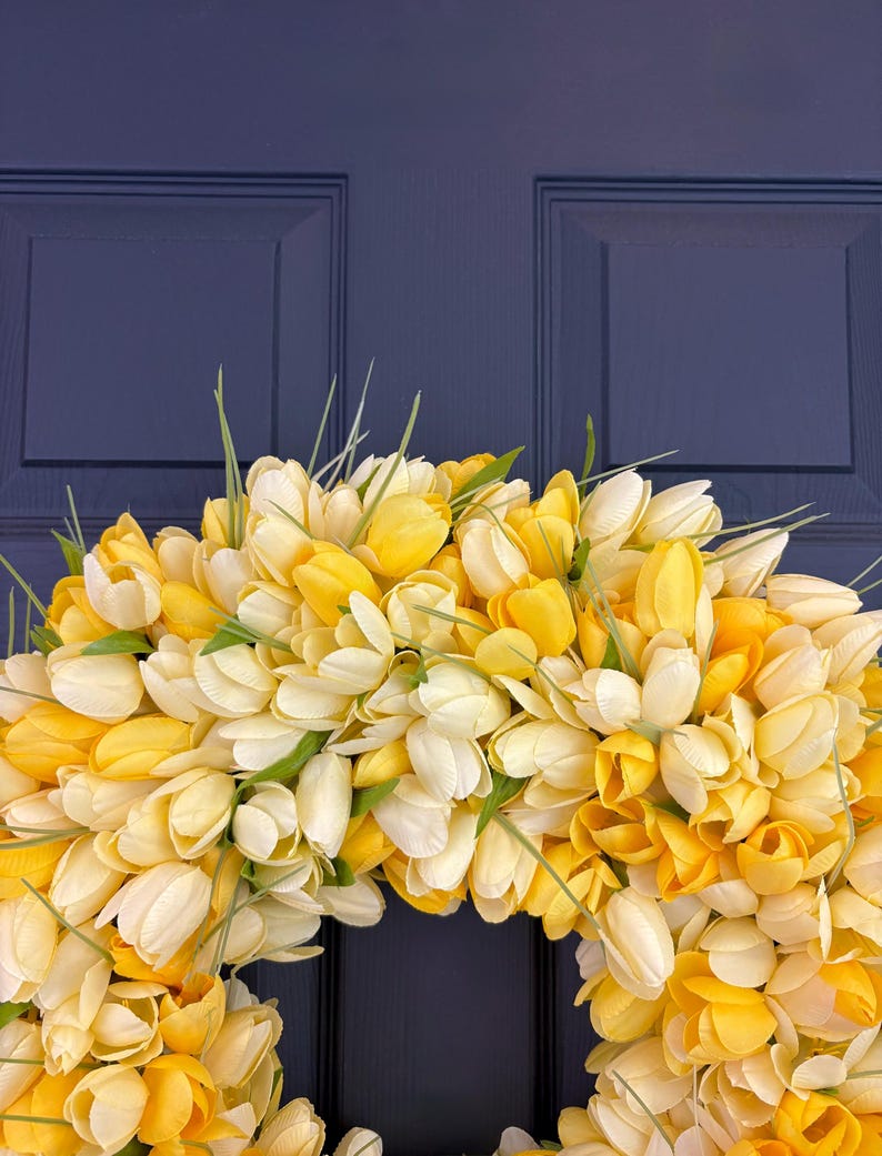 Yellow Front Door Tulip Wreath Pastel Spring Summer Door Wreath 