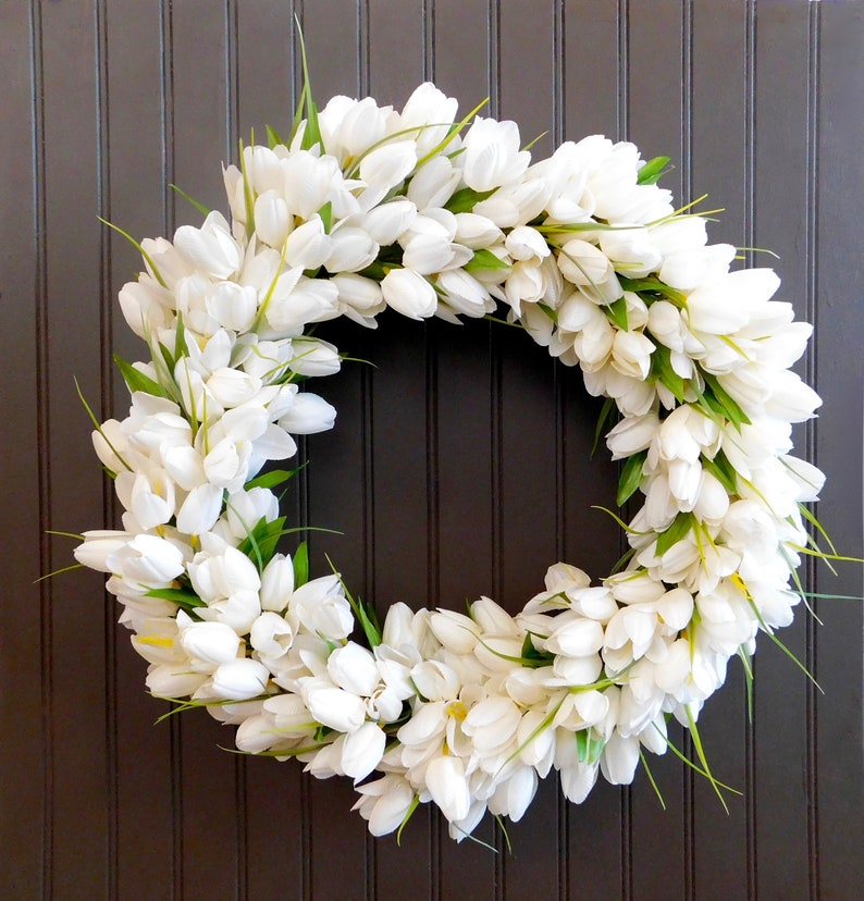 Tulip Wreath White Front Door Spring Image 0